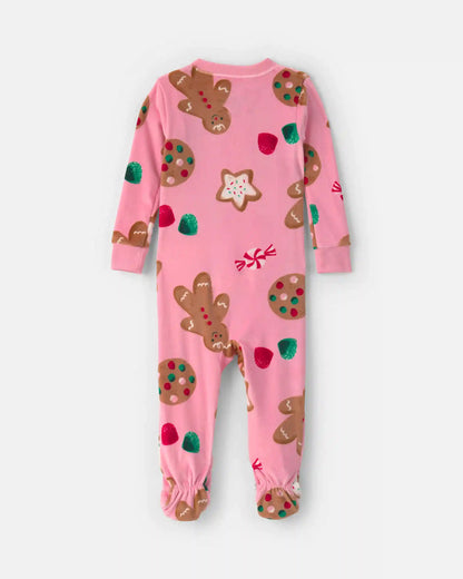 Toddler Girl 1-Piece Christmas Gingerbread DreamPlush Snug Fit Footed Pajama - Pink