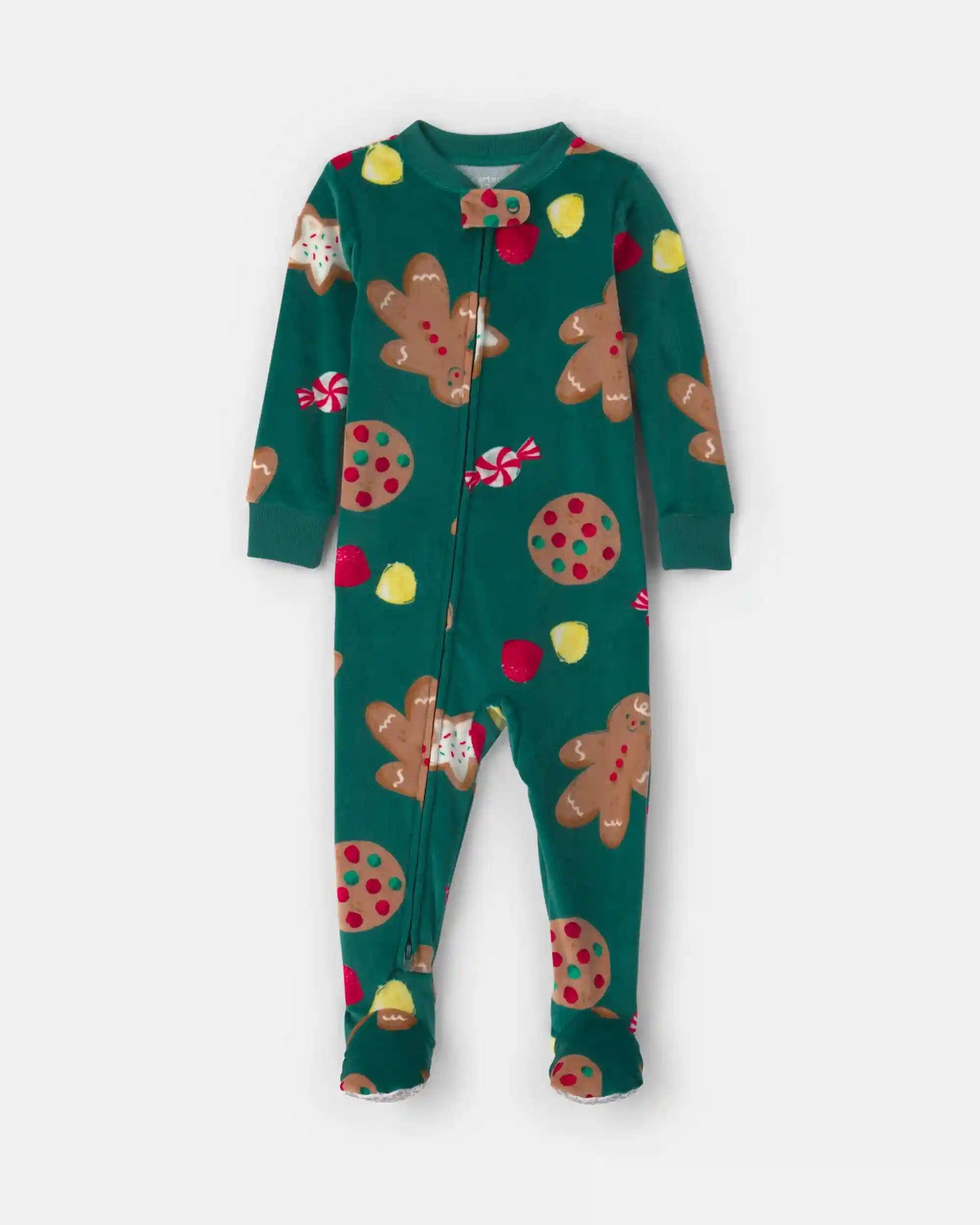 Toddler 1-Piece Christmas Gingerbread DreamPlush Snug Fit Footed Pajama - Green