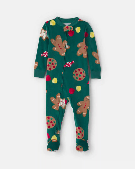 Toddler 1-Piece Christmas Gingerbread DreamPlush Snug Fit Footed Pajama - Green