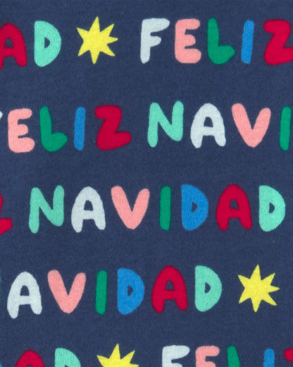Toddler 2-Piece 'Feliz Navidad' Christmas 100% Cotton Snug Fit Pajama Set - Navy Blue