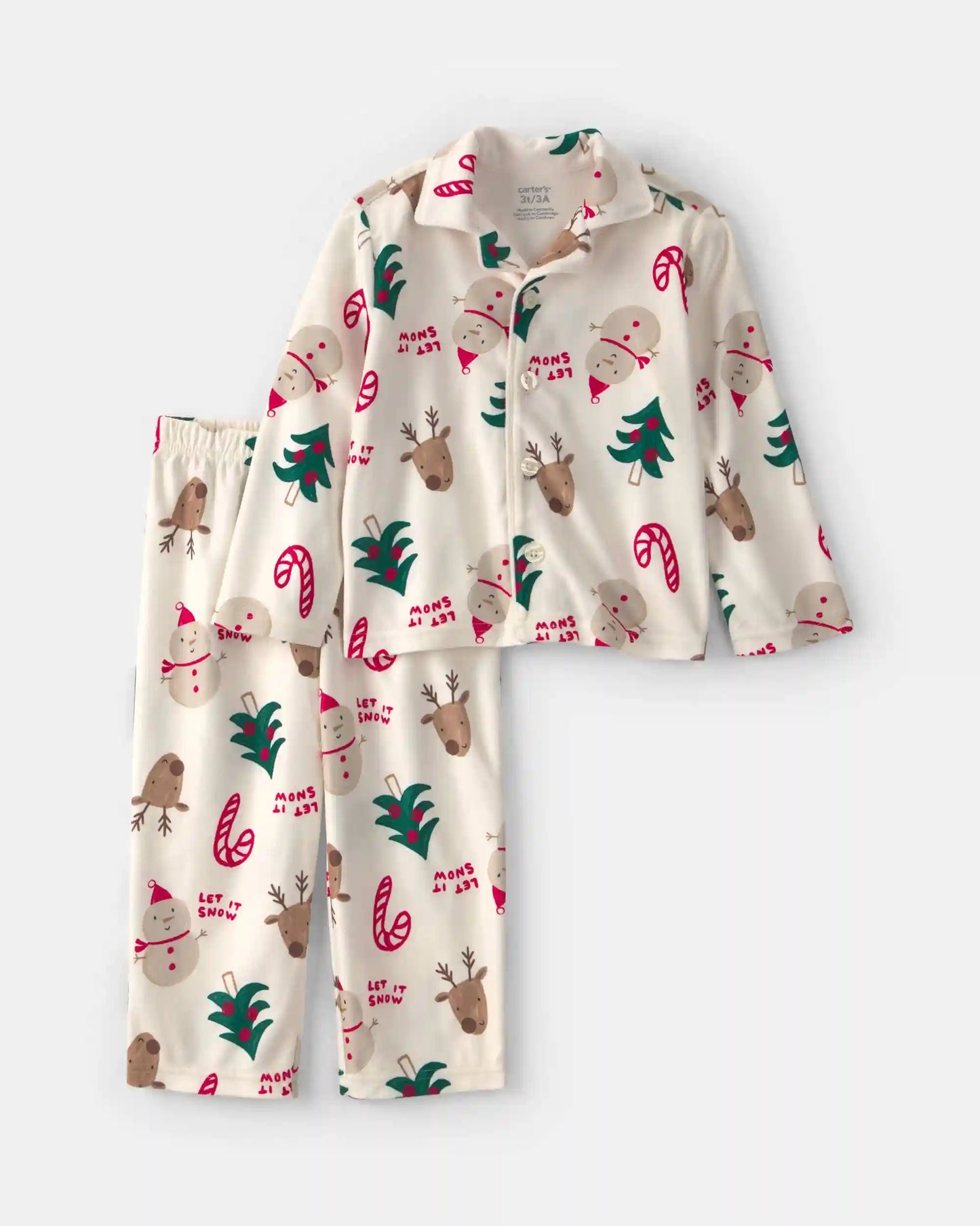 Toddler 2-Piece Christmas Icon Fleece Loose Fit Pajama Set - Cream