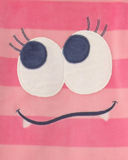 Toddler Girl 2-Piece Monster Striped DreamPlush Snug Fit Pajama Set - Coral
