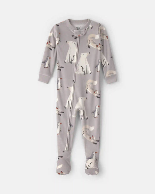 Toddler Boy 1-Piece Winter Animals DreamPlush Snug Fit Footed Pajama - Grey