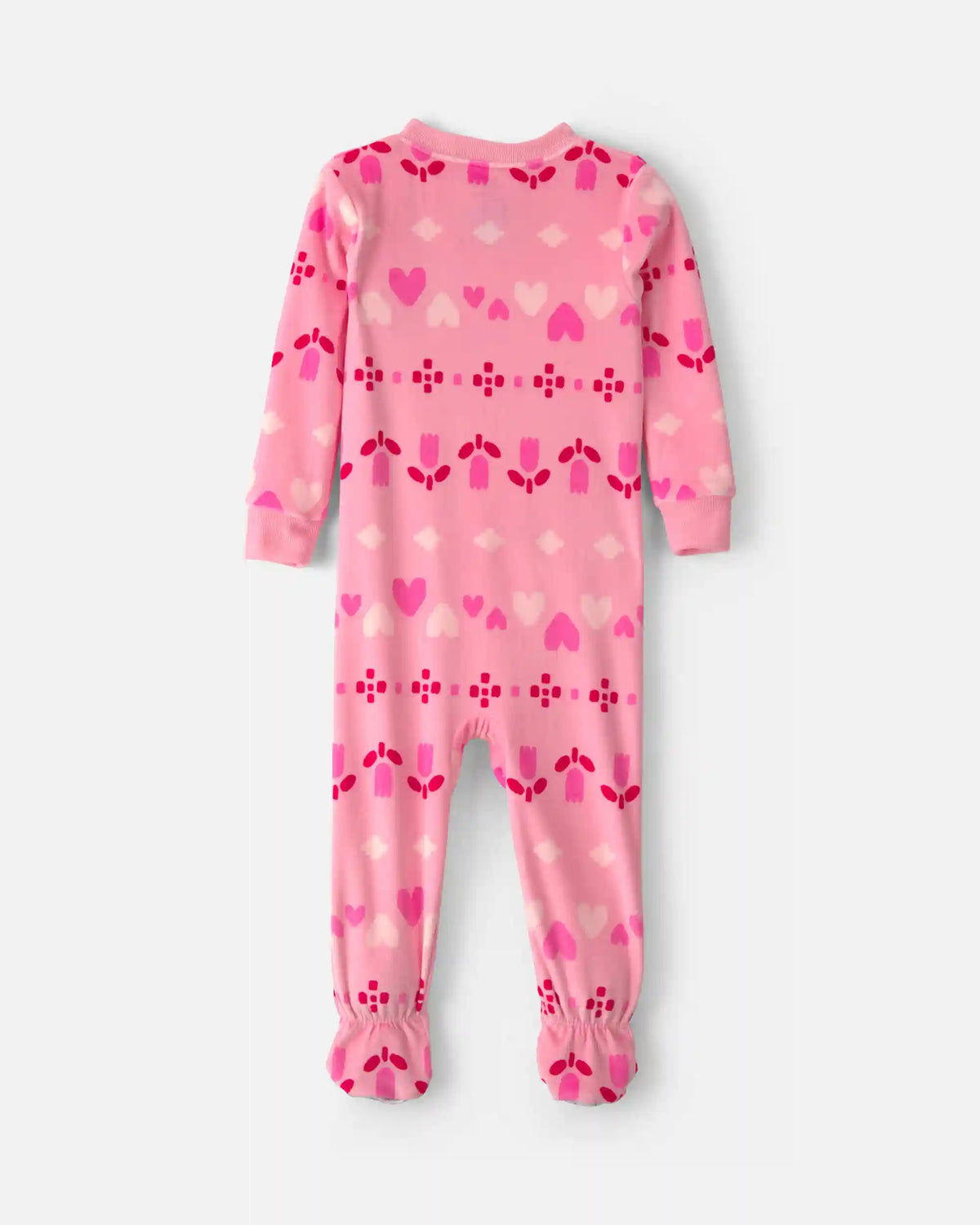 Toddler Girl 1-Piece Heart Fair Isle DreamPlush Snug Fit Footed Pajama - Pink
