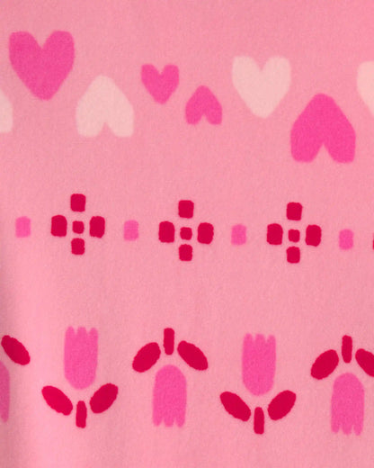 Toddler Girl 1-Piece Heart Fair Isle DreamPlush Snug Fit Footed Pajama - Pink