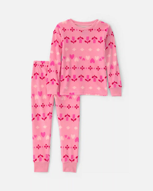 Toddler Girl 2-Piece Fair Isle DreamPlush Snug Fit Pajama Set - Pink