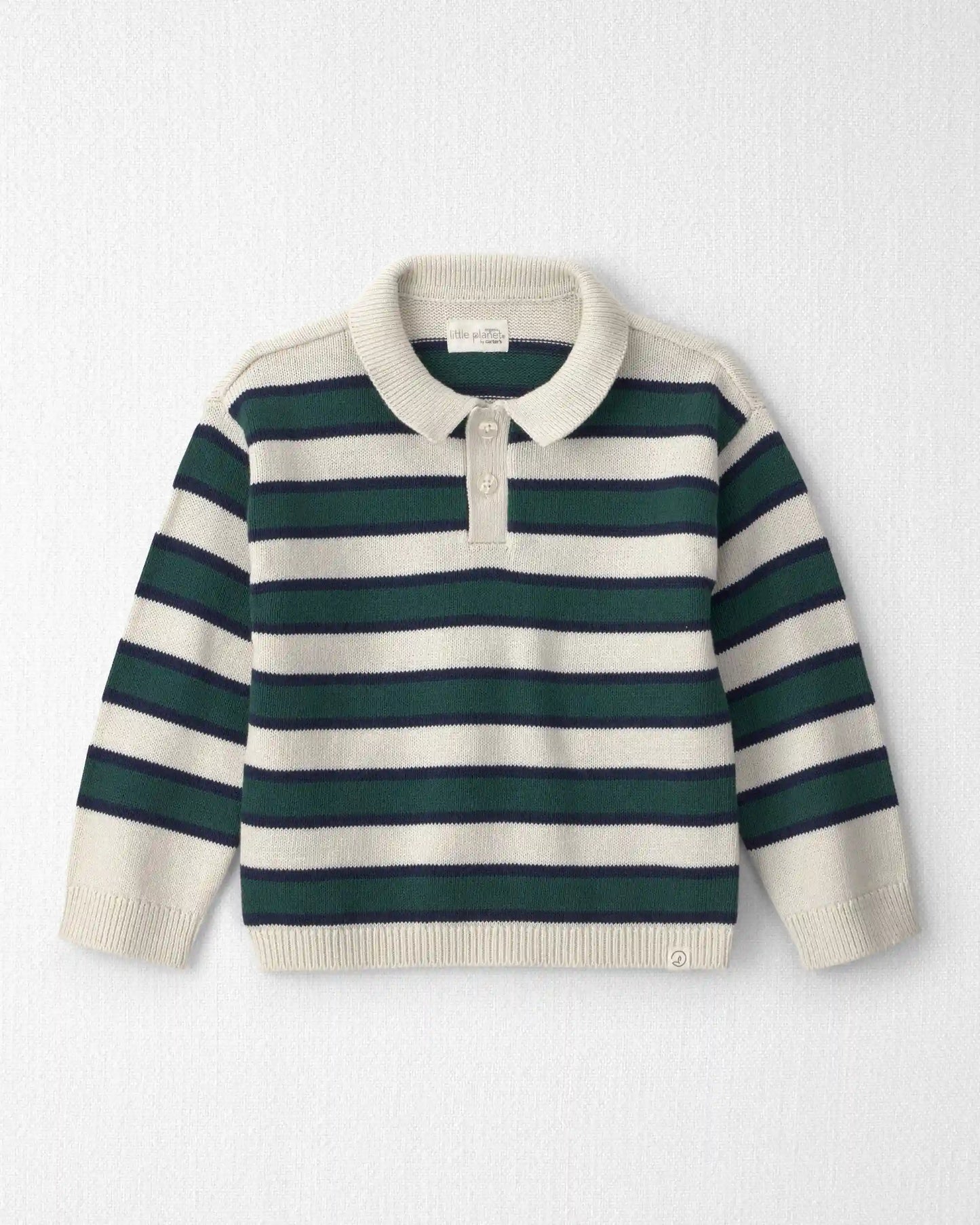 Toddler Boy Organic Cotton Sweater Knit Polo in Stripes