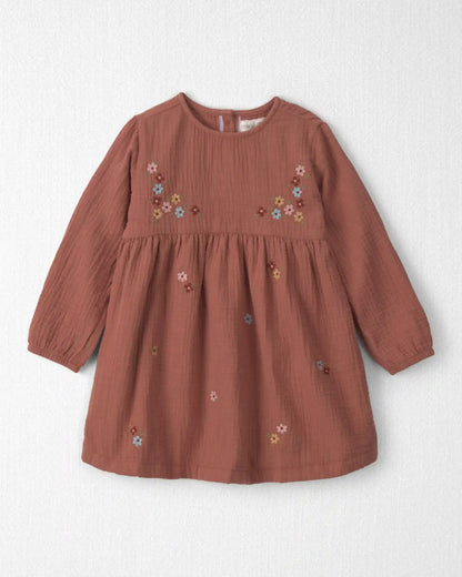 Toddler Girl Organic Cotton Embroidered Gauze Dress