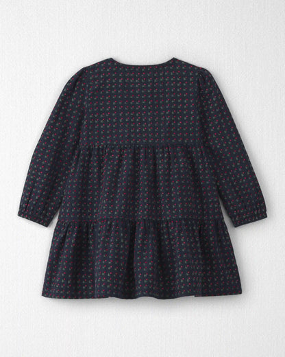 Toddler Girl Organic Cotton Dobby Dress in Navy Floral