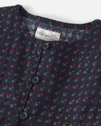 Toddler Girl Organic Cotton Dobby Dress in Navy Floral