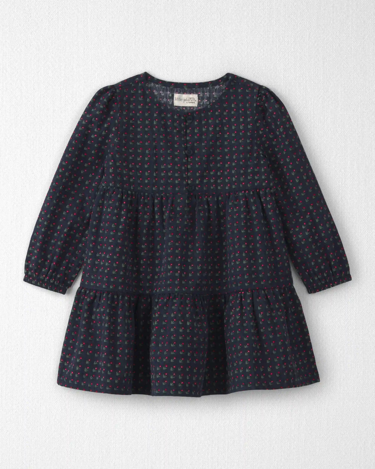 Toddler Girl Organic Cotton Dobby Dress in Navy Floral