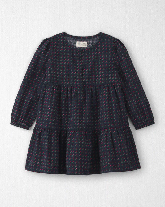Toddler Girl Organic Cotton Dobby Dress in Navy Floral
