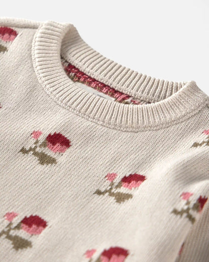 Toddler Girl Organic Cotton Sweater Knit Pullover in Wildflower Maize