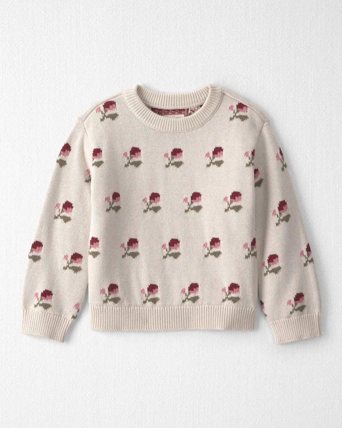 Toddler Girl Organic Cotton Sweater Knit Pullover in Wildflower Maize