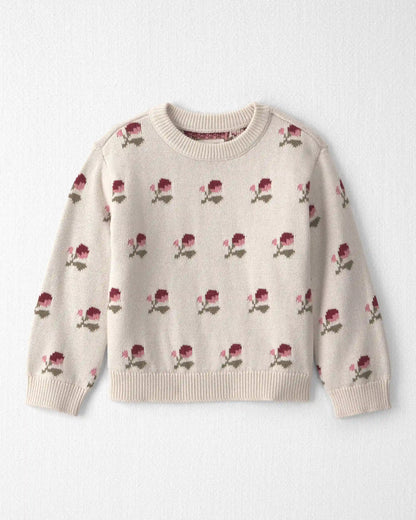 Toddler Girl Organic Cotton Sweater Knit Pullover in Wildflower Maize