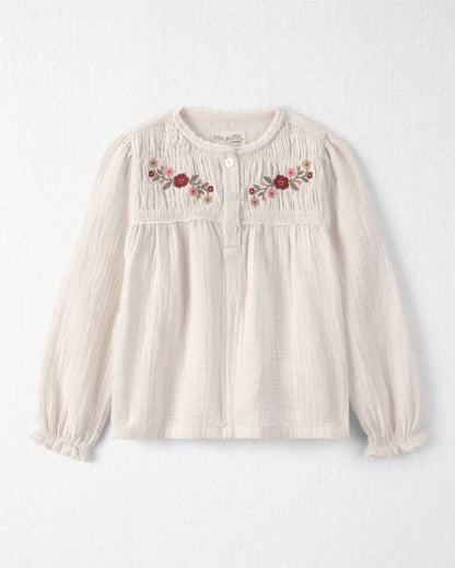 Toddler Girl Organic Cotton Embroidered Gauze Top
