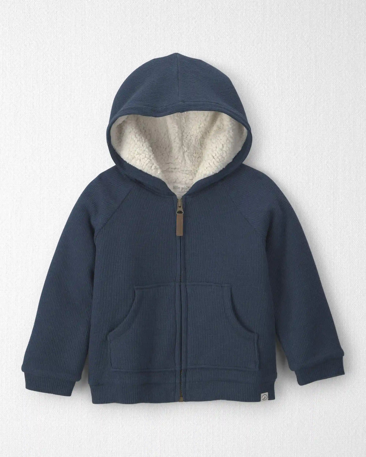 Toddler Boy Recycled Teddy Fleece Waffle Knit Hooded Jacket Made with Organic Cotton