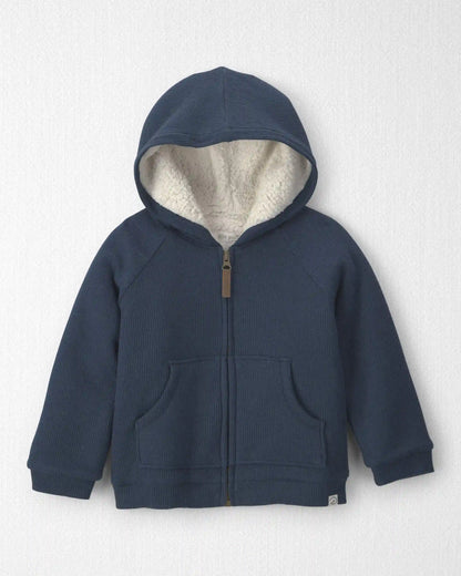 Toddler Boy Recycled Teddy Fleece Waffle Knit Hooded Jacket Made with Organic Cotton