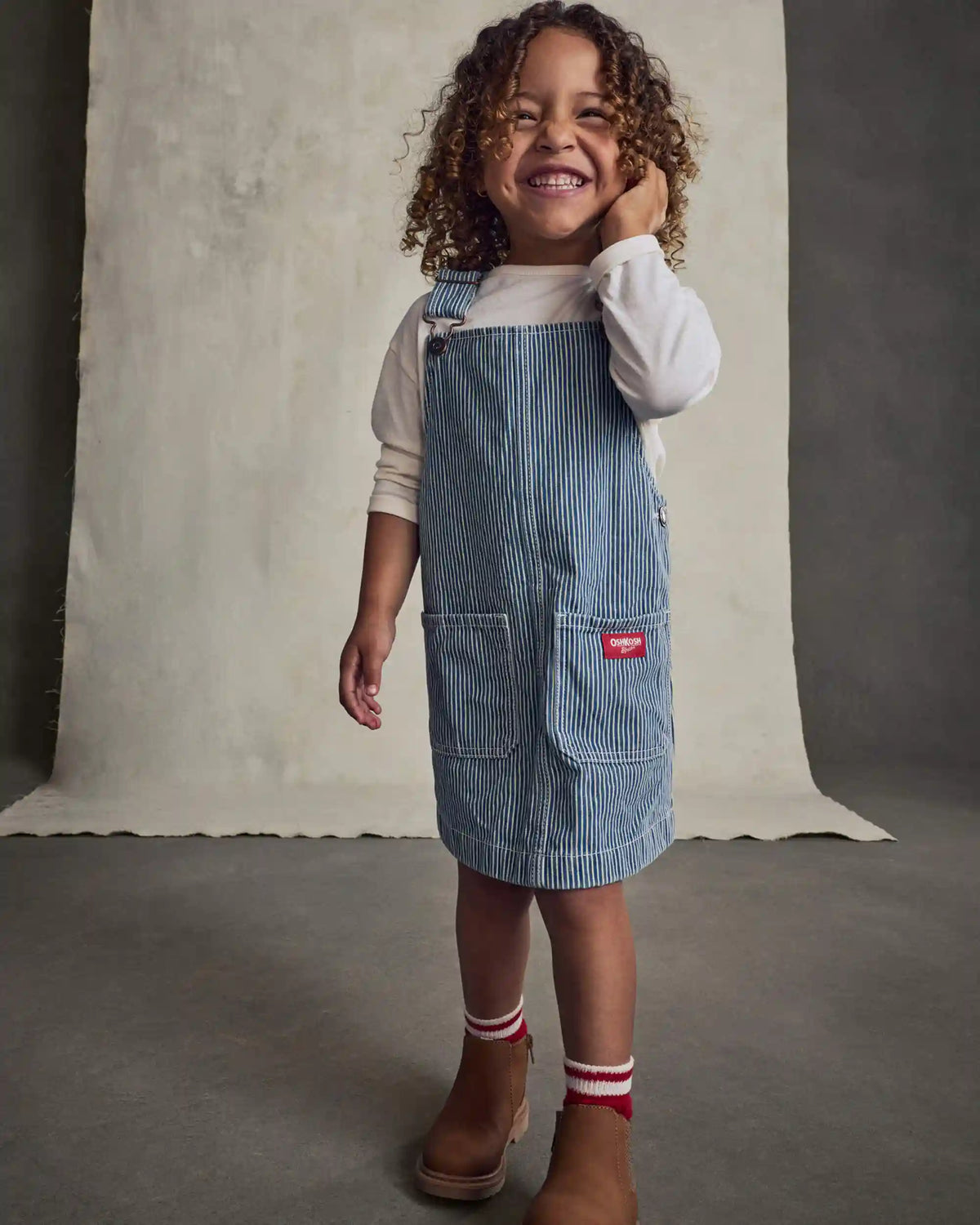 Toddler Girl Hickory Denim Long-Sleeve Overall Set - Light Wash