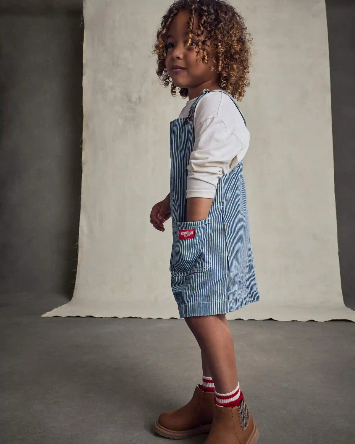 Toddler Girl Hickory Denim Long-Sleeve Overall Set - Light Wash