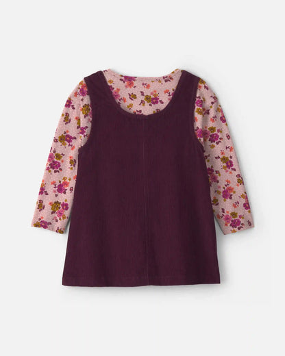 Toddler Girl 2-Piece Floral Corduroy Long-Sleeve Dress Set - Pink/Purple