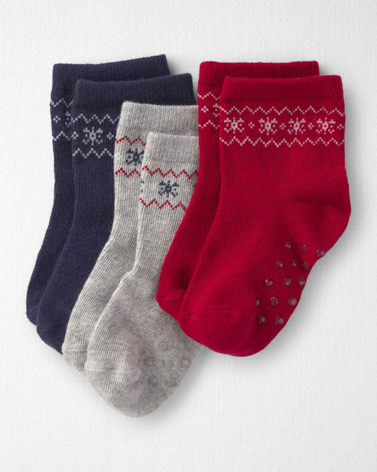 Toddler 3-Pack No-Slip Ankle Socks Made with Organic Cotton