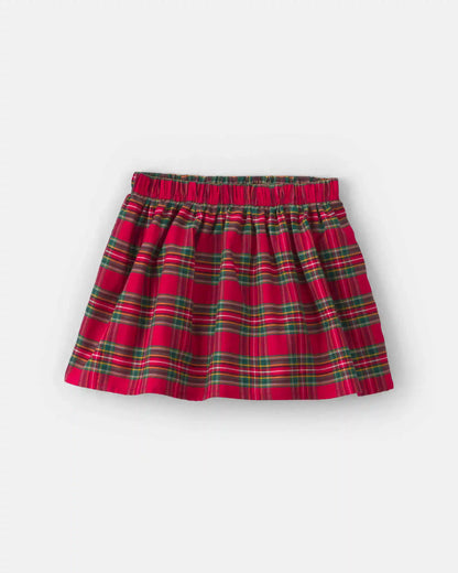 Toddler Girl 2-Piece Bow Plaid Fleece Long-Sleeve Top & Skort Set - Cream/Red
