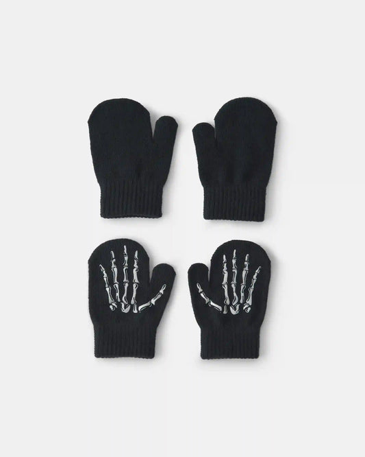 Toddler Boy 2-Pack Skeleton Halloween Mittens - Black