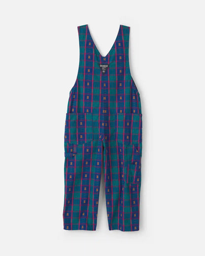 Toddler Girl Plaid Bear Overalls - Blue