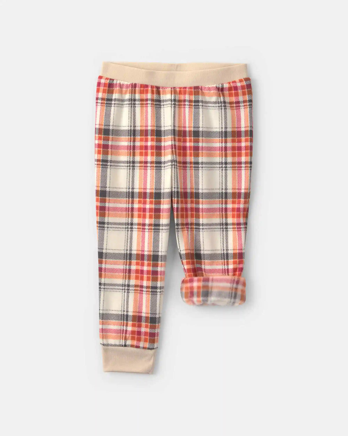 Toddler Boy 2-Piece Polar Bear Christmas Plaid Fleece Loose Fit Pajama Set - Grey/Orange