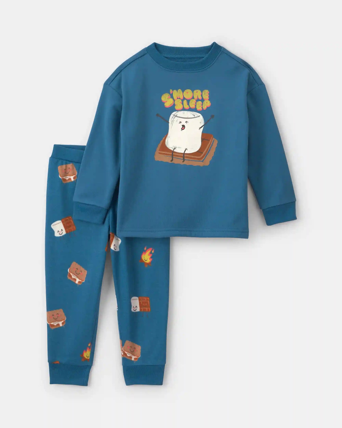 Toddler Boy 2-Piece 'S'More Sleep' Fleece Snug Fit Pajama Set - Blue