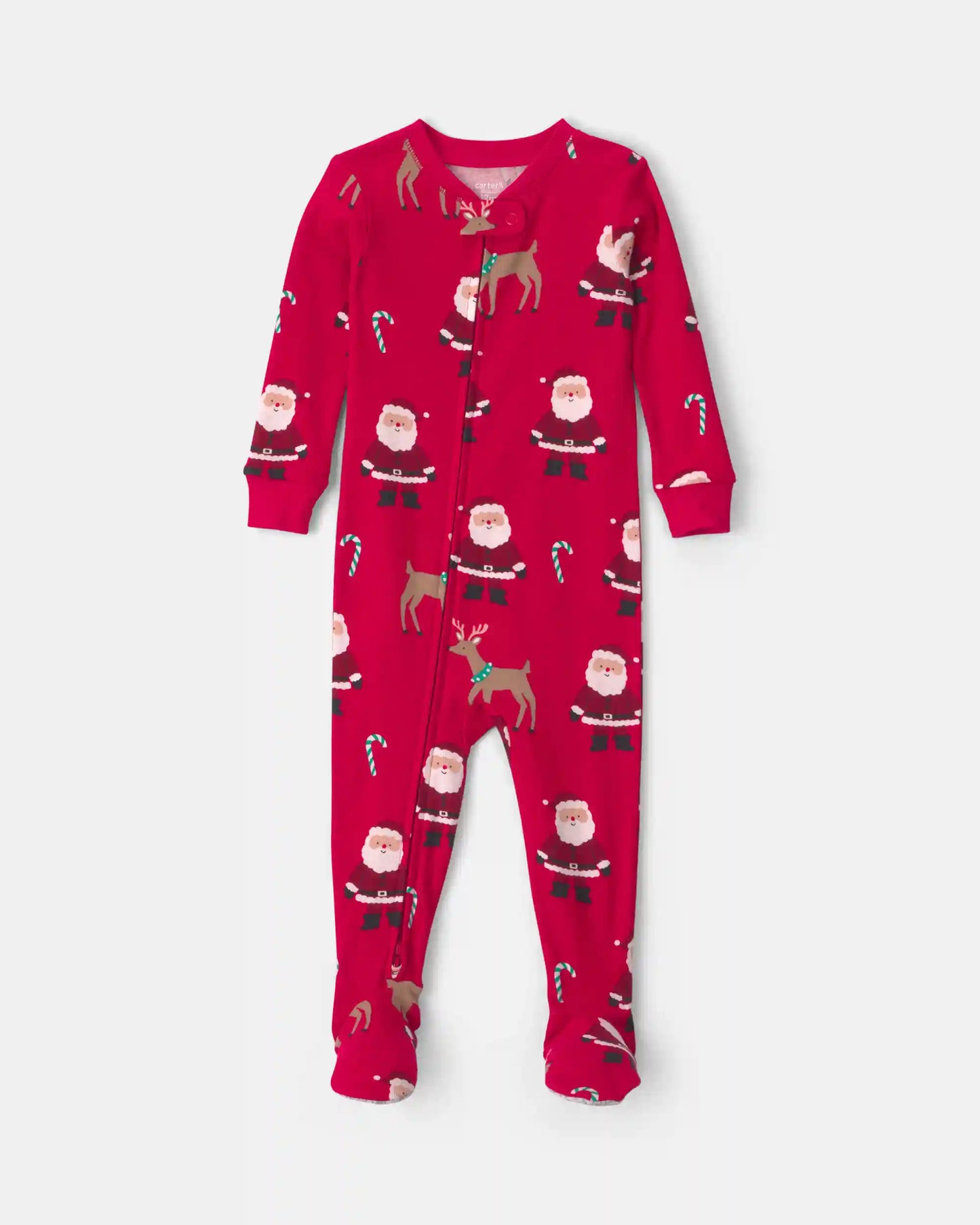 Toddler 1-Piece Beige Santa Christmas 100% Cotton Snug Fit Footed Pajama - Red