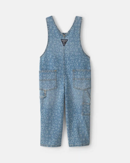 Toddler Alphabet Overalls - Light Wash