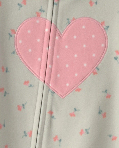 Toddler Girl 1-Piece Heart Fleece Loose Fit Footed Pajama - Green
