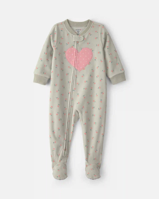 Toddler Girl 1-Piece Heart Fleece Loose Fit Footed Pajama - Green