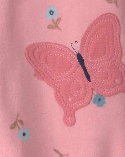 Toddler Girl 1-Piece Butterfly Fleece Loose Fit Footed Pajama - Pink