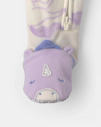 Toddler Girl 1-Piece Unicorn Fleece Loose Fit Footed Pajama - Cream