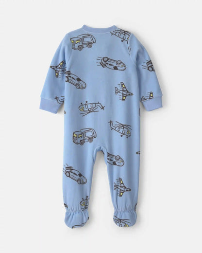 Toddler Boy 1-Piece Racecar Fleece Loose Fit Footed Pajama - Blue/Green