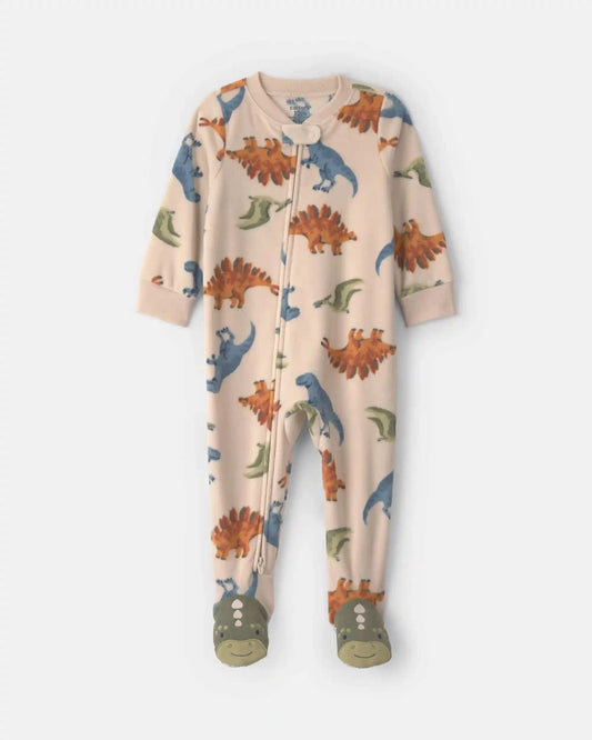 Toddler Boy 1-Piece Dino Fleece Loose Fit Footed Pajama - Tan