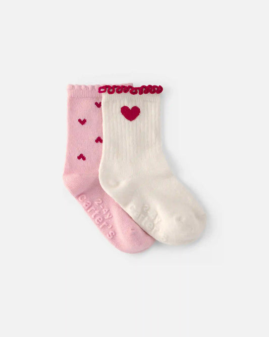 Toddler Girl 2-Pack Heart Valentine's Day Socks - Pink/Cream