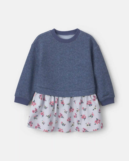 Toddler Girl Floral Long-Sleeve Dress - Blue