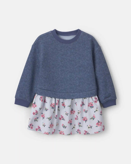 Toddler Girl Floral Long-Sleeve Dress - Blue