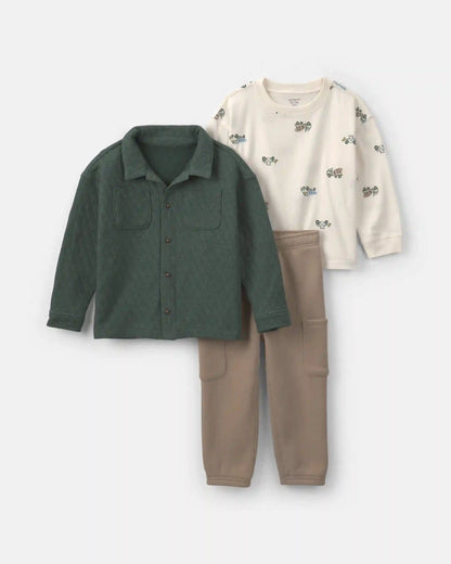 Toddler Boy 3-Piece Truck Fleece Long-Sleeve Layering Set
