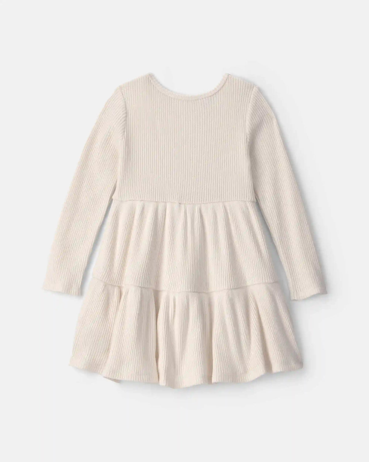 Toddler Girl Flower Ribbed Long-Sleeve Dress - Cream