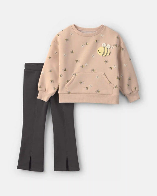 Toddler Girl 2-Piece Bee & Butterfly Fleece Long-Sleeve Top & Pant Set
