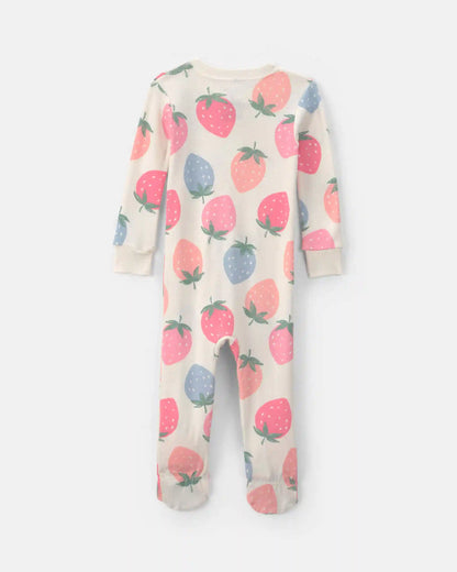 Toddler Girl Strawberry Cotton Snug Fit 1-Piece Pajama - Pink/White