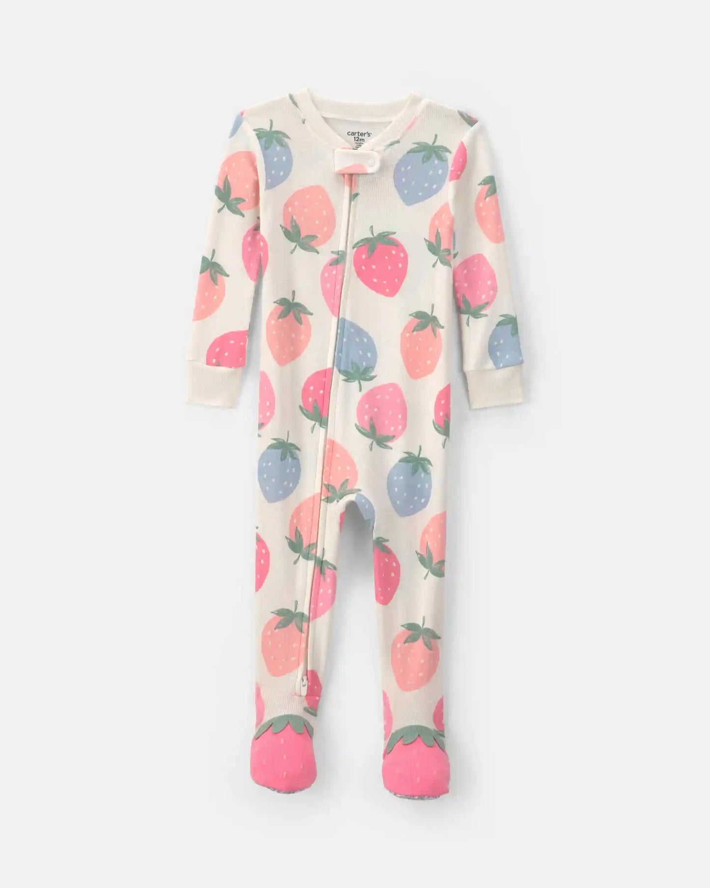 Toddler Girl Strawberry Cotton Snug Fit 1-Piece Pajama - Pink/White