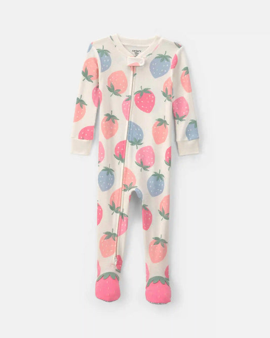 Toddler Girl Strawberry Cotton Snug Fit 1-Piece Pajama - Pink/White