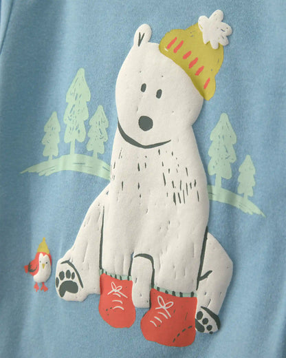 Toddler Boy Polar Bear 100% Cotton 4-Piece Pajama Set - Blue/Grey
