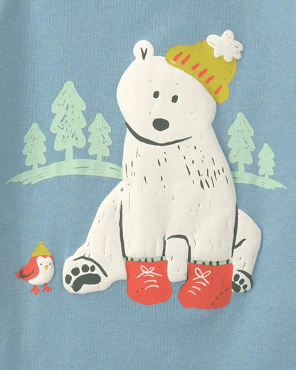 Toddler Boy Polar Bear 100% Cotton 4-Piece Pajama Set - Blue/Grey